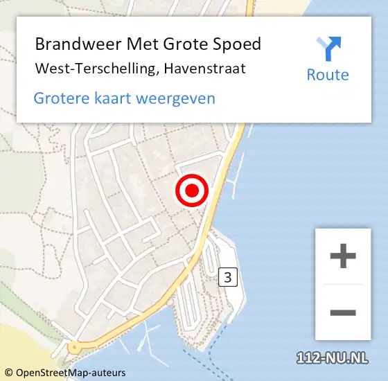 Locatie op kaart van de 112 melding: Brandweer Met Grote Spoed Naar West-Terschelling, Havenstraat op 25 mei 2023 08:09