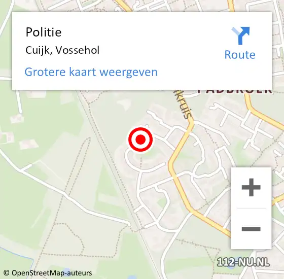 Locatie op kaart van de 112 melding: Politie Cuijk, Vossehol op 25 mei 2023 08:14