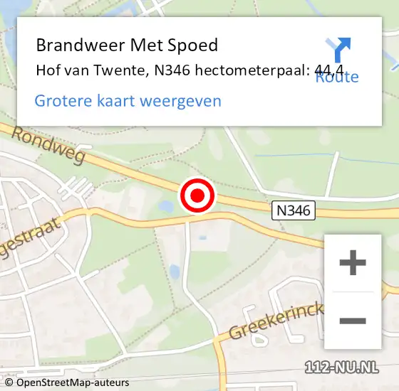 Locatie op kaart van de 112 melding: Brandweer Met Spoed Naar Hof van Twente, N346 hectometerpaal: 44,4 op 25 mei 2023 08:15