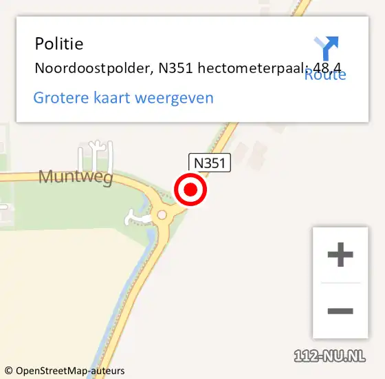 Locatie op kaart van de 112 melding: Politie Noordoostpolder, N351 hectometerpaal: 48,4 op 25 mei 2023 08:21