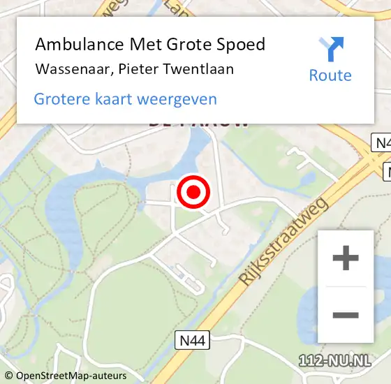 Locatie op kaart van de 112 melding: Ambulance Met Grote Spoed Naar Wassenaar, Pieter Twentlaan op 25 mei 2023 08:21