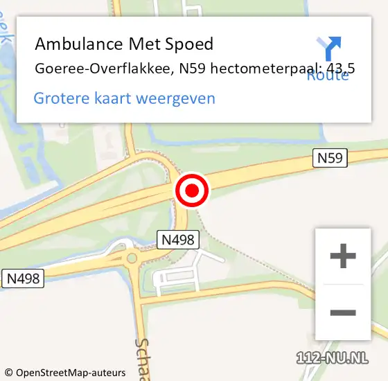 Locatie op kaart van de 112 melding: Ambulance Met Spoed Naar Goeree-Overflakkee, N59 hectometerpaal: 43,5 op 25 mei 2023 08:58