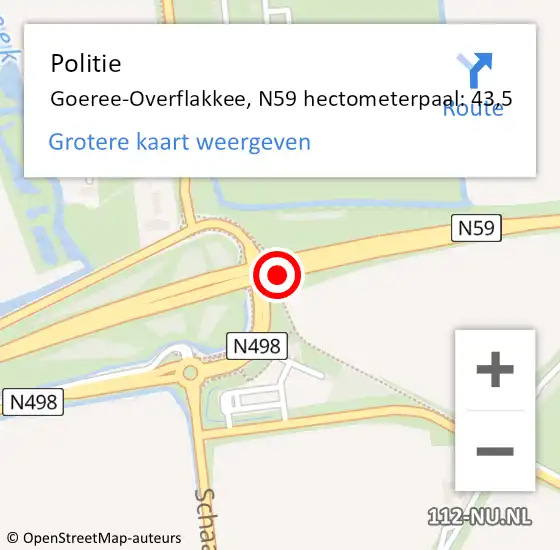 Locatie op kaart van de 112 melding: Politie Goeree-Overflakkee, N59 hectometerpaal: 43,5 op 25 mei 2023 08:59