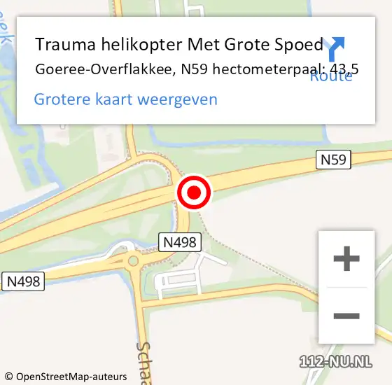 Locatie op kaart van de 112 melding: Trauma helikopter Met Grote Spoed Naar Goeree-Overflakkee, N59 hectometerpaal: 43,5 op 25 mei 2023 09:01