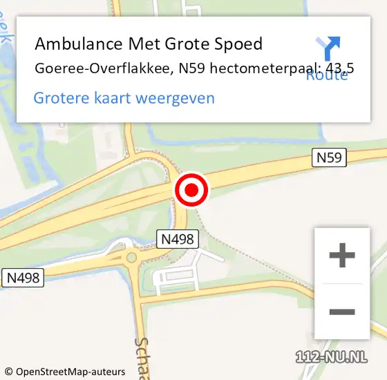 Locatie op kaart van de 112 melding: Ambulance Met Grote Spoed Naar Goeree-Overflakkee, N59 hectometerpaal: 43,5 op 25 mei 2023 09:02