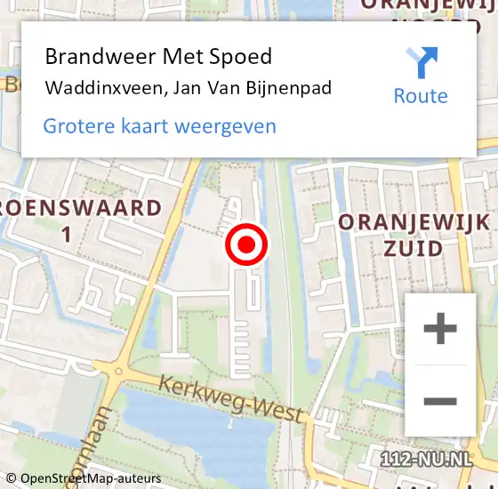 Locatie op kaart van de 112 melding: Brandweer Met Spoed Naar Waddinxveen, Jan Van Bijnenpad op 26 augustus 2014 15:58