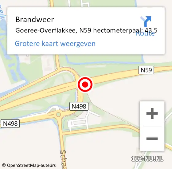 Locatie op kaart van de 112 melding: Brandweer Goeree-Overflakkee, N59 hectometerpaal: 43,5 op 25 mei 2023 09:20