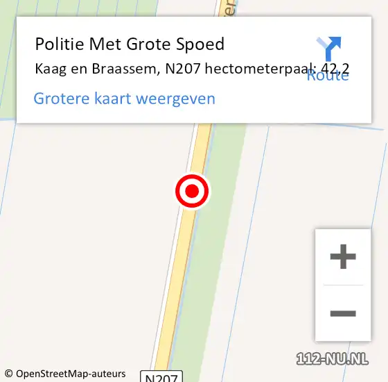 Locatie op kaart van de 112 melding: Politie Met Grote Spoed Naar Kaag en Braassem, N207 hectometerpaal: 42,2 op 25 mei 2023 09:34