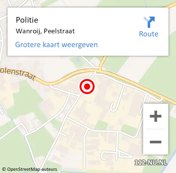 Locatie op kaart van de 112 melding: Politie Wanroij, Peelstraat op 26 augustus 2014 16:06