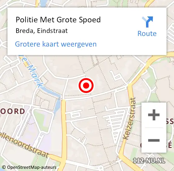 Locatie op kaart van de 112 melding: Politie Met Grote Spoed Naar Breda, Eindstraat op 25 mei 2023 10:25