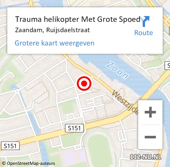 Locatie op kaart van de 112 melding: Trauma helikopter Met Grote Spoed Naar Zaandam, Ruijsdaelstraat op 25 mei 2023 10:31