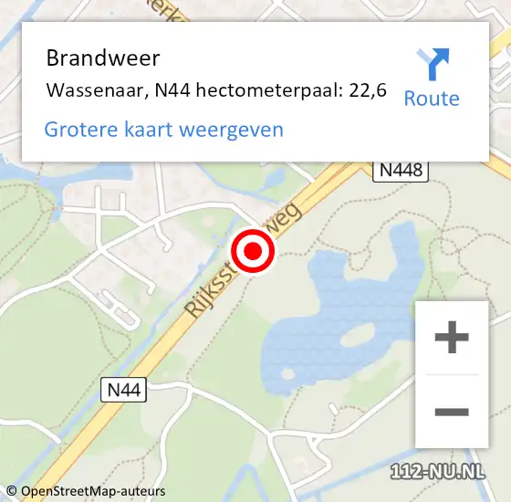 Locatie op kaart van de 112 melding: Brandweer Wassenaar, N44 hectometerpaal: 22,6 op 25 mei 2023 10:38