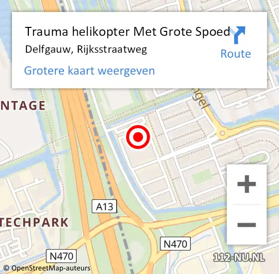 Locatie op kaart van de 112 melding: Trauma helikopter Met Grote Spoed Naar Delfgauw, Rijksstraatweg op 25 mei 2023 10:53