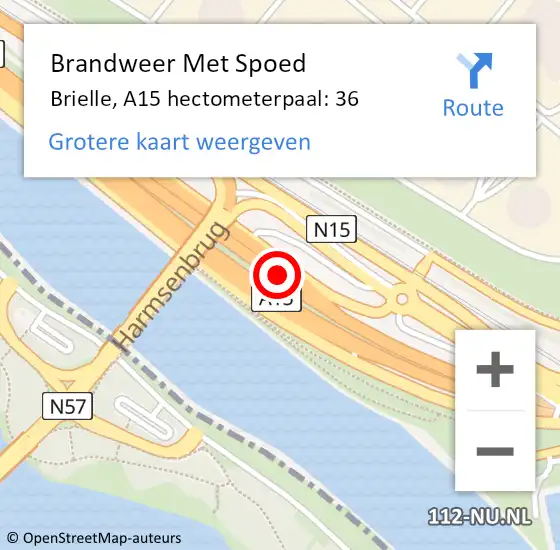 Locatie op kaart van de 112 melding: Brandweer Met Spoed Naar Brielle, A15 hectometerpaal: 36 op 25 mei 2023 11:05