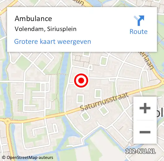 Locatie op kaart van de 112 melding: Ambulance Volendam, Siriusplein op 25 mei 2023 11:19