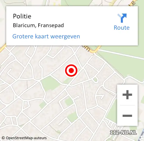 Locatie op kaart van de 112 melding: Politie Blaricum, Fransepad op 25 mei 2023 12:29