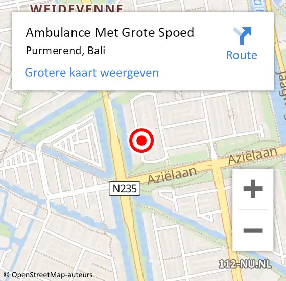 Locatie op kaart van de 112 melding: Ambulance Met Grote Spoed Naar Purmerend, Bali op 25 mei 2023 12:37