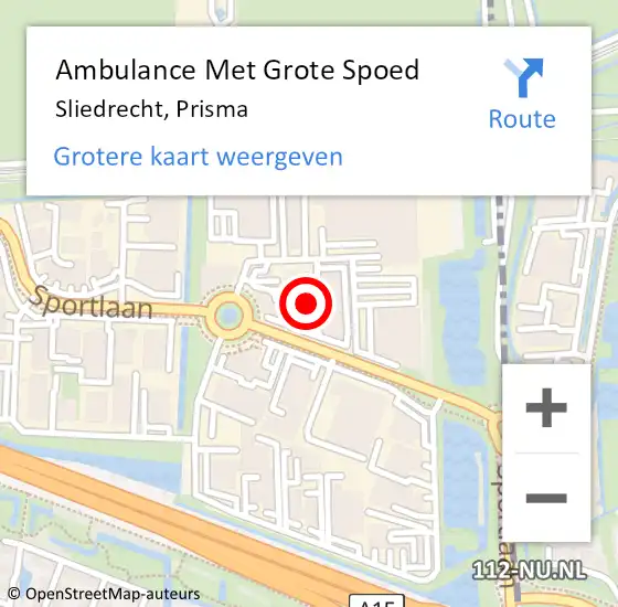 Locatie op kaart van de 112 melding: Ambulance Met Grote Spoed Naar Sliedrecht, Prisma op 25 mei 2023 13:20