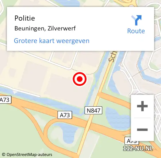 Locatie op kaart van de 112 melding: Politie Beuningen, Zilverwerf op 25 mei 2023 13:30