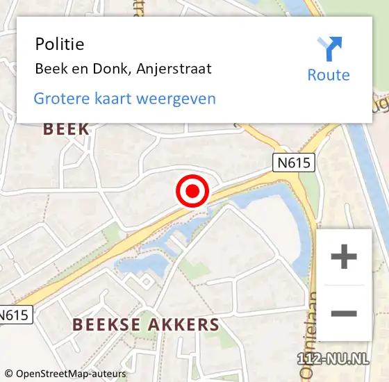 Locatie op kaart van de 112 melding: Politie Beek en Donk, Anjerstraat op 25 mei 2023 13:33