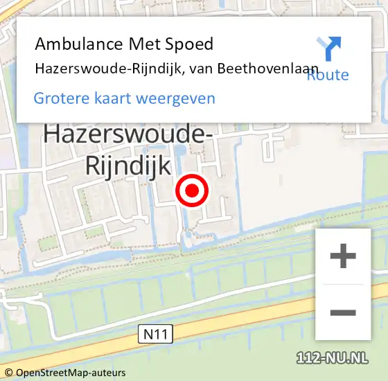 Locatie op kaart van de 112 melding: Ambulance Met Spoed Naar Hazerswoude-Rijndijk, van Beethovenlaan op 25 mei 2023 14:19