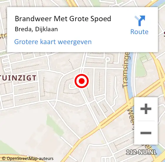 Locatie op kaart van de 112 melding: Brandweer Met Grote Spoed Naar Breda, Dijklaan op 25 mei 2023 14:41