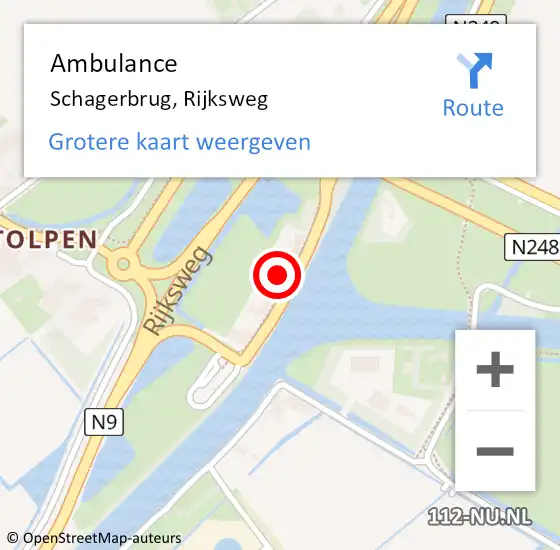 Locatie op kaart van de 112 melding: Ambulance Schagerbrug, Rijksweg op 25 mei 2023 14:51