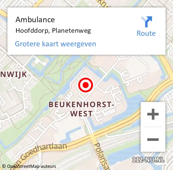 Locatie op kaart van de 112 melding: Ambulance Hoofddorp, Planetenweg op 25 mei 2023 14:59