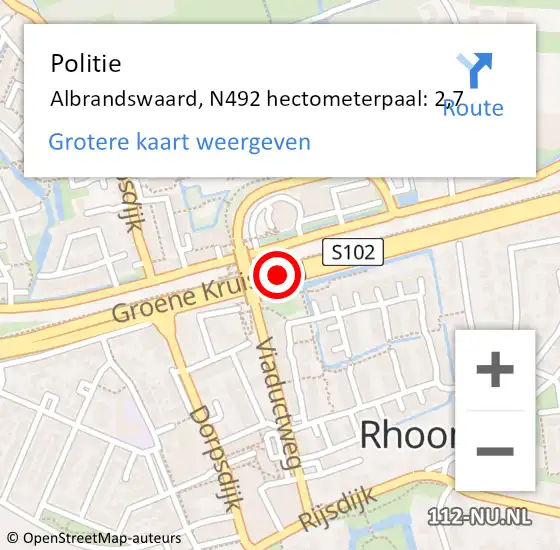 Locatie op kaart van de 112 melding: Politie Albrandswaard, N492 hectometerpaal: 2,7 op 25 mei 2023 16:09