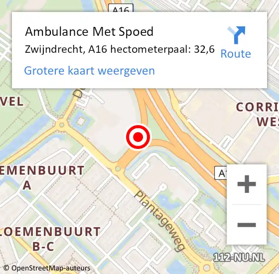 Locatie op kaart van de 112 melding: Ambulance Met Spoed Naar Zwijndrecht, A16 hectometerpaal: 32,6 op 25 mei 2023 16:17