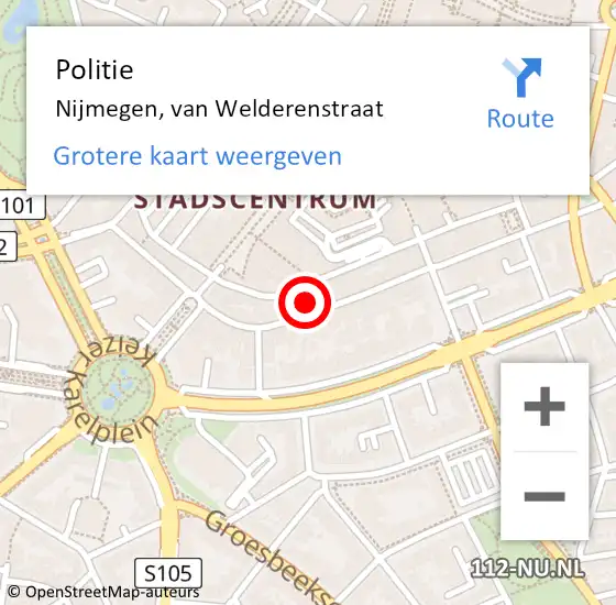 Locatie op kaart van de 112 melding: Politie Nijmegen, van Welderenstraat op 25 mei 2023 16:33