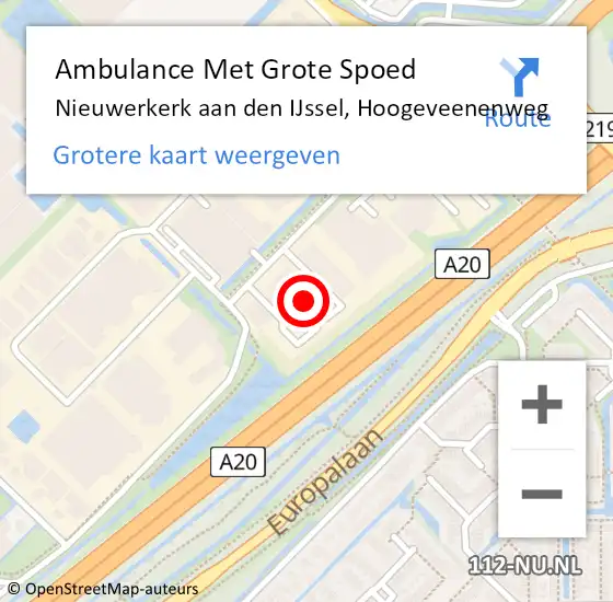 Locatie op kaart van de 112 melding: Ambulance Met Grote Spoed Naar Nieuwerkerk aan den IJssel, Hoogeveenenweg op 25 mei 2023 16:36