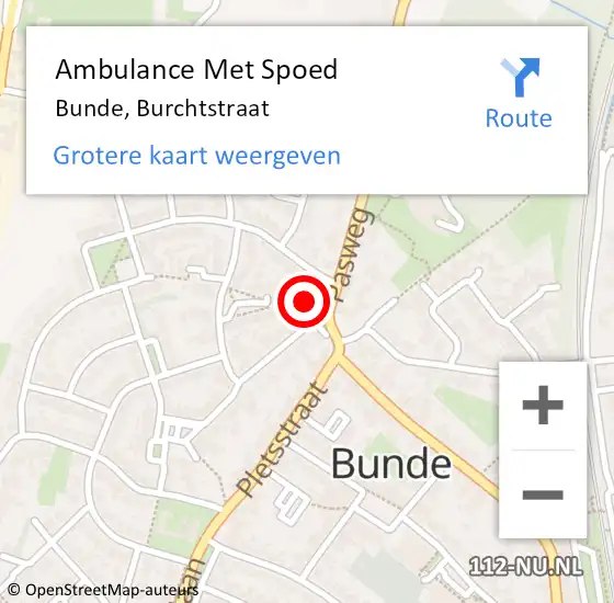 Locatie op kaart van de 112 melding: Ambulance Met Spoed Naar Bunde, Burchtstraat op 26 augustus 2014 16:58