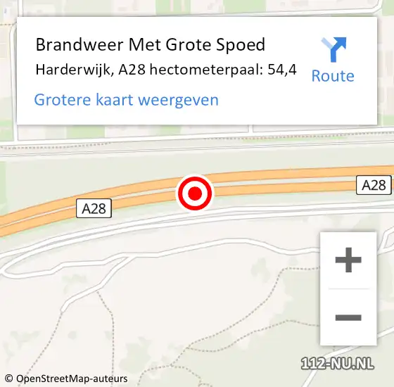 Locatie op kaart van de 112 melding: Brandweer Met Grote Spoed Naar Harderwijk, A28 hectometerpaal: 54,4 op 25 mei 2023 16:45