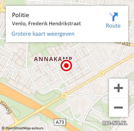 Locatie op kaart van de 112 melding: Politie Venlo, Frederik Hendrikstraat op 25 mei 2023 16:51