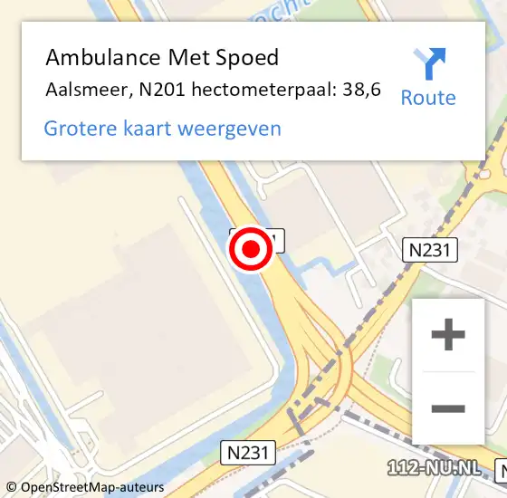 Locatie op kaart van de 112 melding: Ambulance Met Spoed Naar Aalsmeer, N201 hectometerpaal: 38,6 op 25 mei 2023 17:03