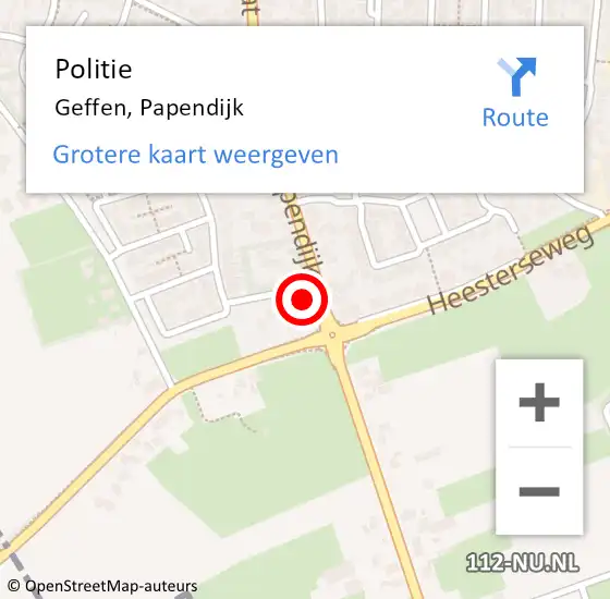 Locatie op kaart van de 112 melding: Politie Geffen, Papendijk op 25 mei 2023 17:12