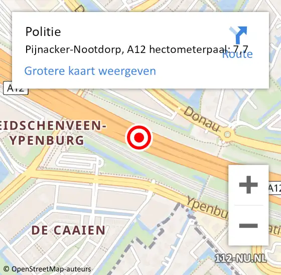 Locatie op kaart van de 112 melding: Politie Pijnacker-Nootdorp, A12 hectometerpaal: 7,7 op 25 mei 2023 17:14