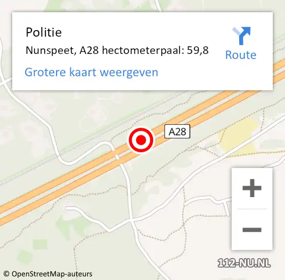 Locatie op kaart van de 112 melding: Politie Nunspeet, A28 hectometerpaal: 59,8 op 25 mei 2023 17:15