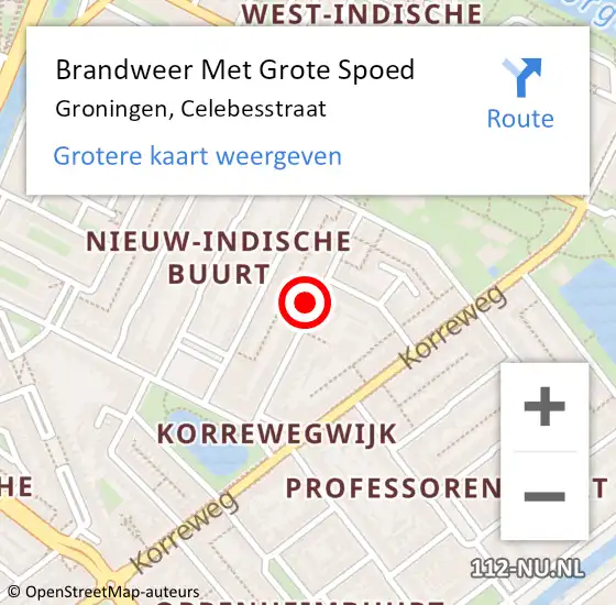 Locatie op kaart van de 112 melding: Brandweer Met Grote Spoed Naar Groningen, Celebesstraat op 25 mei 2023 17:23