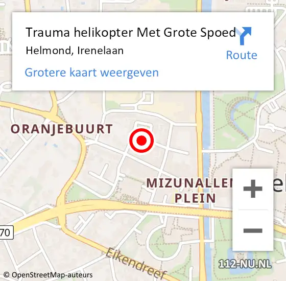 Locatie op kaart van de 112 melding: Trauma helikopter Met Grote Spoed Naar Helmond, Irenelaan op 25 mei 2023 18:05