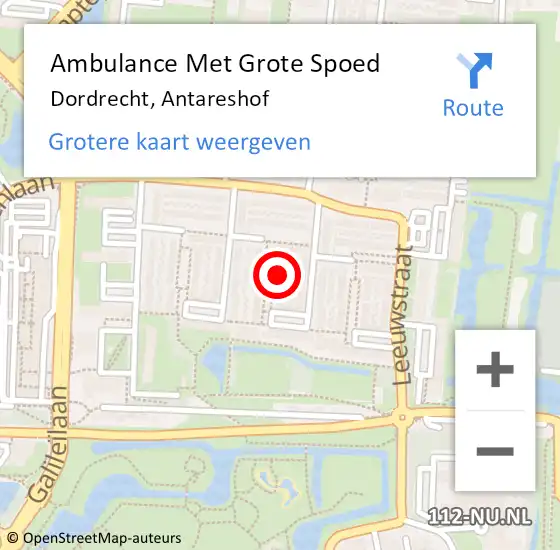 Locatie op kaart van de 112 melding: Ambulance Met Grote Spoed Naar Dordrecht, Antareshof op 25 mei 2023 18:29