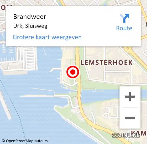 Locatie op kaart van de 112 melding: Brandweer Urk, Sluisweg op 25 mei 2023 19:45