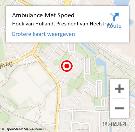 Locatie op kaart van de 112 melding: Ambulance Met Spoed Naar Hoek van Holland, President van Heelstraat op 25 mei 2023 20:05