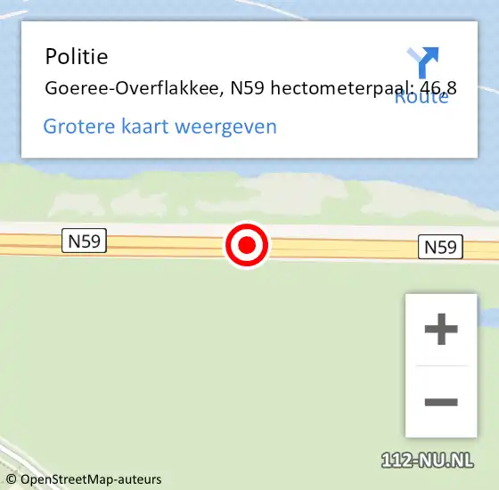 Locatie op kaart van de 112 melding: Politie Goeree-Overflakkee, N59 hectometerpaal: 46,8 op 25 mei 2023 20:24