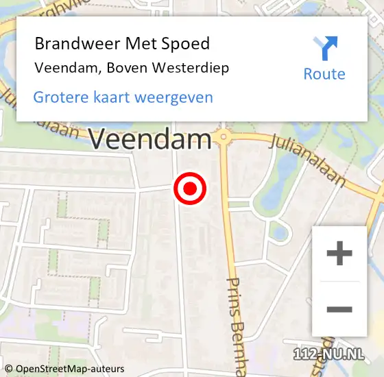 Locatie op kaart van de 112 melding: Brandweer Met Spoed Naar Veendam, Boven Westerdiep op 25 mei 2023 20:47