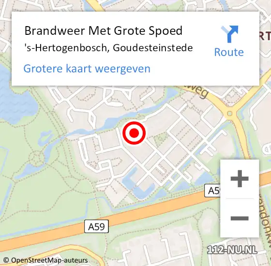 Locatie op kaart van de 112 melding: Brandweer Met Grote Spoed Naar 's-Hertogenbosch, Goudesteinstede op 25 mei 2023 21:37