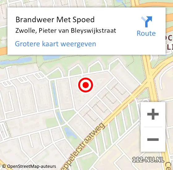 Locatie op kaart van de 112 melding: Brandweer Met Spoed Naar Zwolle, Pieter van Bleyswijkstraat op 25 mei 2023 22:33