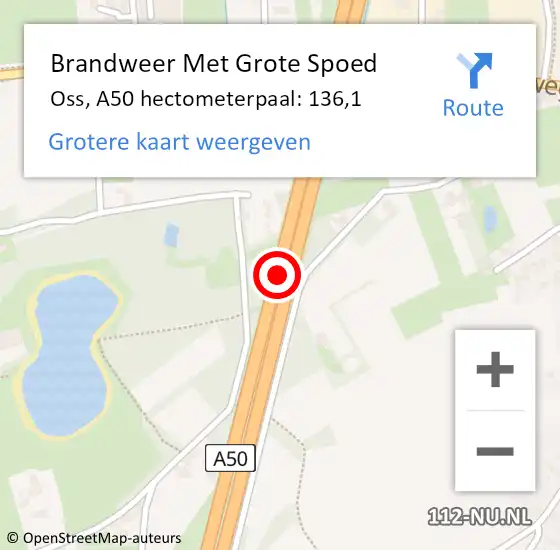 Locatie op kaart van de 112 melding: Brandweer Met Grote Spoed Naar Oss, A50 hectometerpaal: 136,1 op 25 mei 2023 22:55