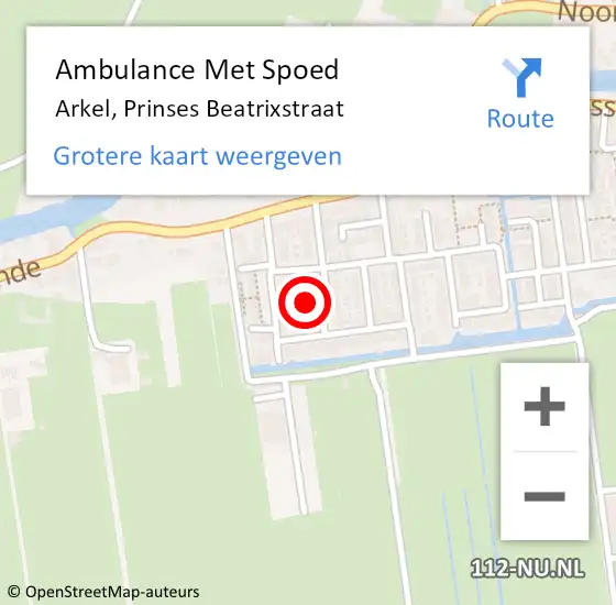 Locatie op kaart van de 112 melding: Ambulance Met Spoed Naar Arkel, Prinses Beatrixstraat op 26 mei 2023 01:07